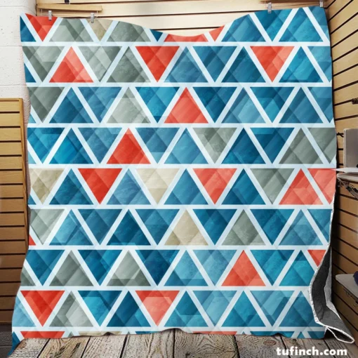 Grey Orange Blue Triangle Quilt Blanket