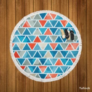 Grey Orange Blue Triangle Round Beach Towel