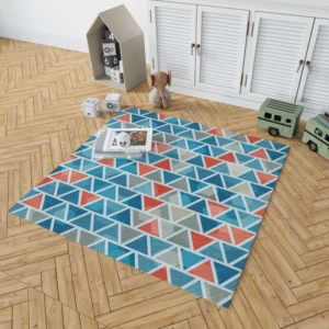 Grey Orange Blue Triangle Rug 1