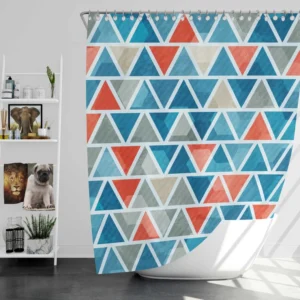 Grey Orange Blue Triangle Shower Curtain