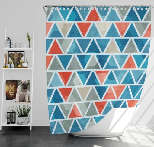 Grey Orange Blue Triangle Shower Curtain