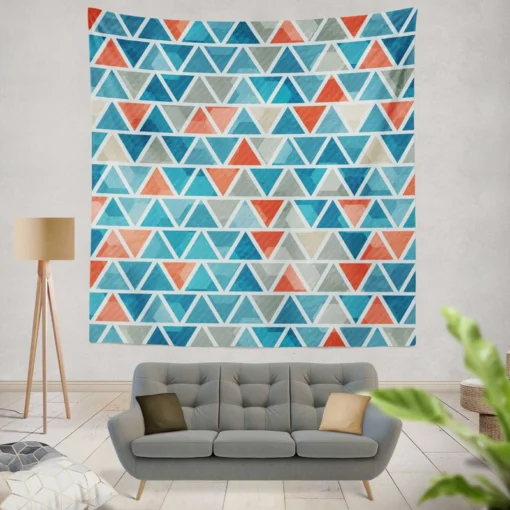 Grey Orange Blue Triangle Wall Tapestry