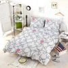 Grey Pattern Pink Flowers Bedding Set