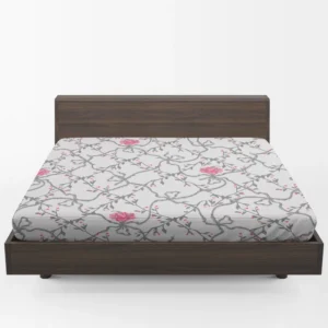 Grey Pattern Pink Flowers Fitted Sheet 1