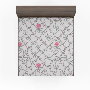 Grey Pattern Pink Flowers Fitted Sheet