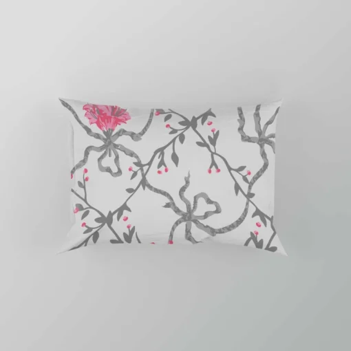 Grey Pattern Pink Flowers Pillow Case