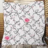 Grey Pattern Pink Flowers Quilt Blanket