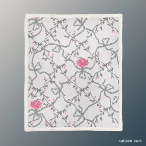 Grey Pattern Pink Flowers Sherpa Fleece Blanket 1