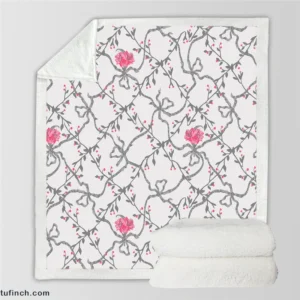 Grey Pattern Pink Flowers Sherpa Fleece Blanket