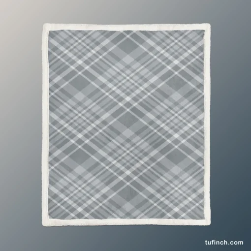 Greyish Elegant Check Plaid Sherpa Fleece Blanket 1