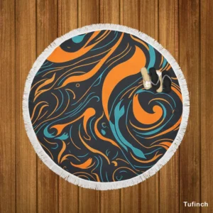 Groovy Hippie 70s Swirl Pattern Round Beach Towel