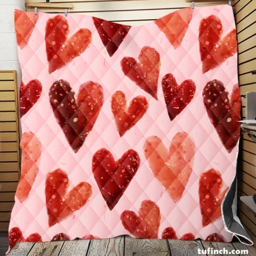 Guardsman Red And Pinkish Orange Hearts Quilt Blanket