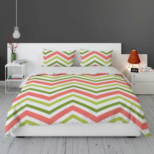 Guava Colored Chevron Design Bedding Set 1