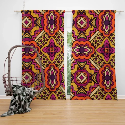 Gypsy Ethnic Floral Pattern With Doodle Design Curtain