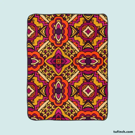 Gypsy Ethnic Floral Pattern With Doodle Design Fleece Blanket 1