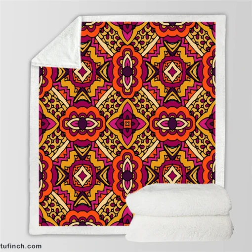 Gypsy Ethnic Floral Pattern With Doodle Design Sherpa Fleece Blanket