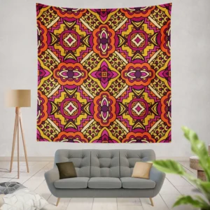 Gypsy Ethnic Floral Pattern With Doodle Design Wall Tapestry