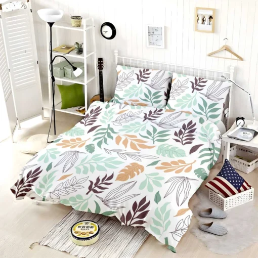 Hand Drawn Abstract Leaves Pattern Bedding Set