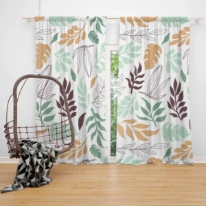 Hand Drawn Abstract Leaves Pattern Curtain