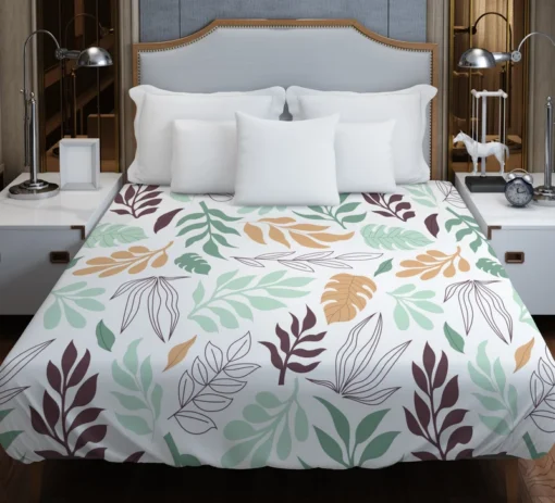 Hand Drawn Abstract Leaves Pattern Duvet Cover