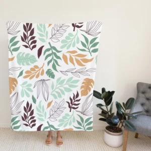 Hand Drawn Abstract Leaves Pattern Fleece Blanket