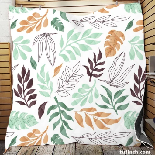 Hand Drawn Abstract Leaves Pattern Quilt Blanket