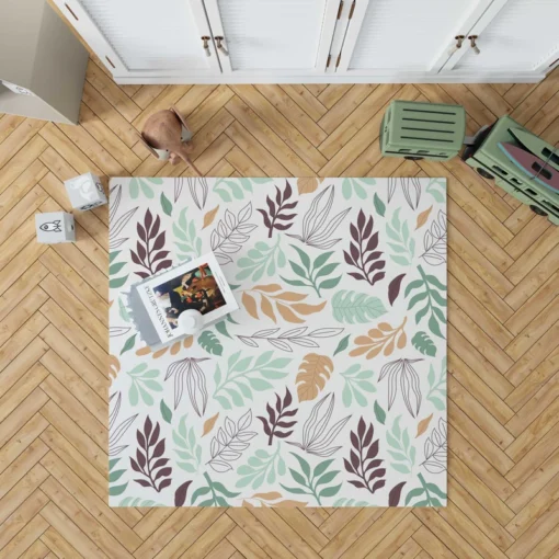 Hand Drawn Abstract Leaves Pattern Rug