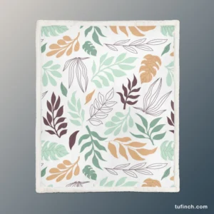 Hand Drawn Abstract Leaves Pattern Sherpa Fleece Blanket 1