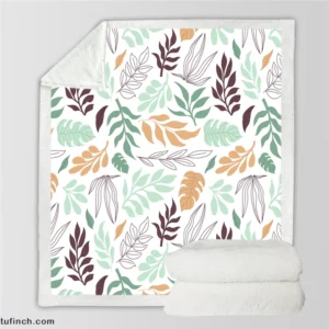 Hand Drawn Abstract Leaves Pattern Sherpa Fleece Blanket