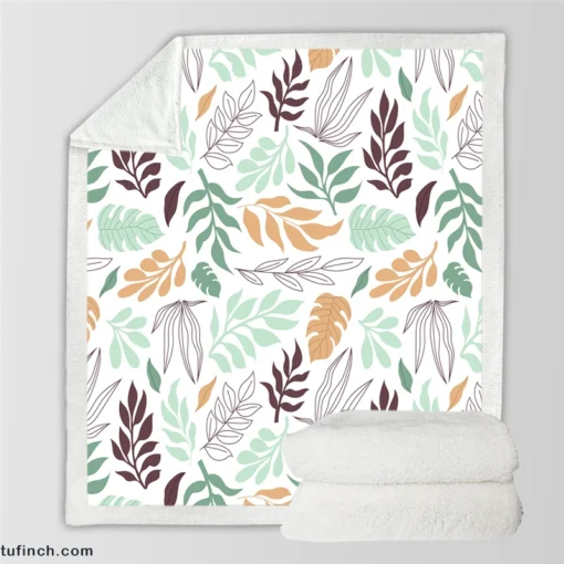 Hand Drawn Abstract Leaves Pattern Sherpa Fleece Blanket