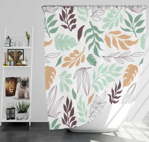 Hand Drawn Abstract Leaves Pattern Shower Curtain