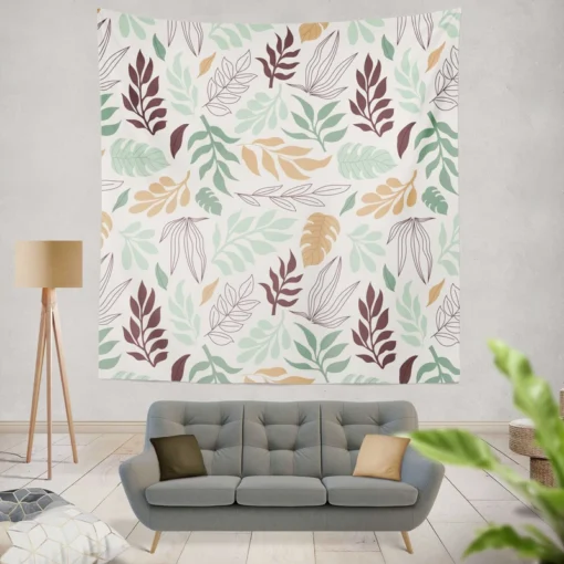 Hand Drawn Abstract Leaves Pattern Wall Tapestry