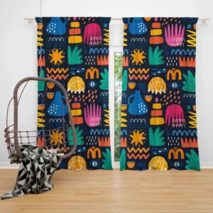 Hand Drawn Abstract Shapes Pattern Curtain