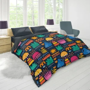 Hand Drawn Abstract Shapes Pattern Duvet Cover 1