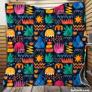 Hand Drawn Abstract Shapes Pattern Quilt Blanket