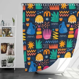 Hand Drawn Abstract Shapes Pattern Shower Curtain