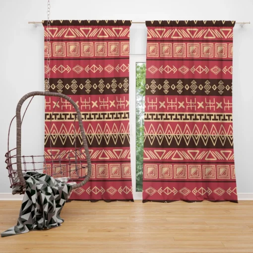 Hand Drawn African Pattern on Crimson Pink Curtain