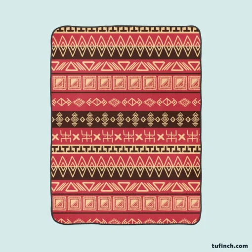 Hand Drawn African Pattern on Crimson Pink Fleece Blanket 1