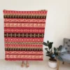 Hand Drawn African Pattern on Crimson Pink Fleece Blanket