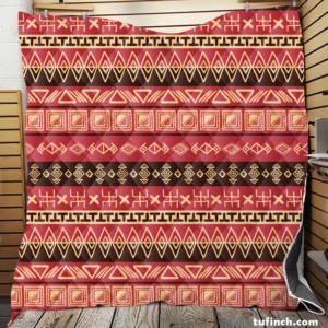 Hand Drawn African Pattern on Crimson Pink Quilt Blanket