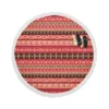 Hand Drawn African Pattern on Crimson Pink Round Beach Towel