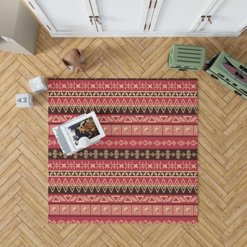 Hand Drawn African Pattern on Crimson Pink Rug