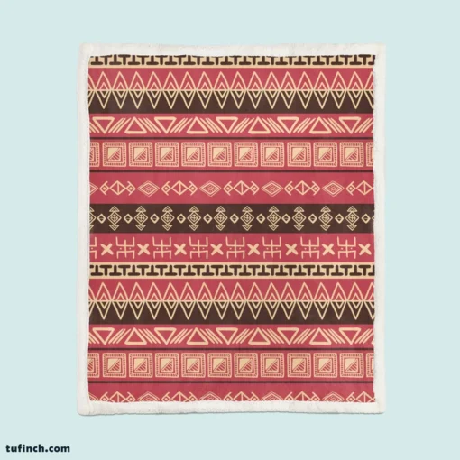 Hand Drawn African Pattern on Crimson Pink Sherpa Fleece Blanket 1