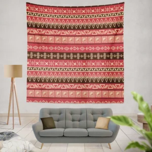 Hand Drawn African Pattern on Crimson Pink Wall Tapestry