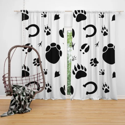 Hand Drawn Animals Paws Curtain