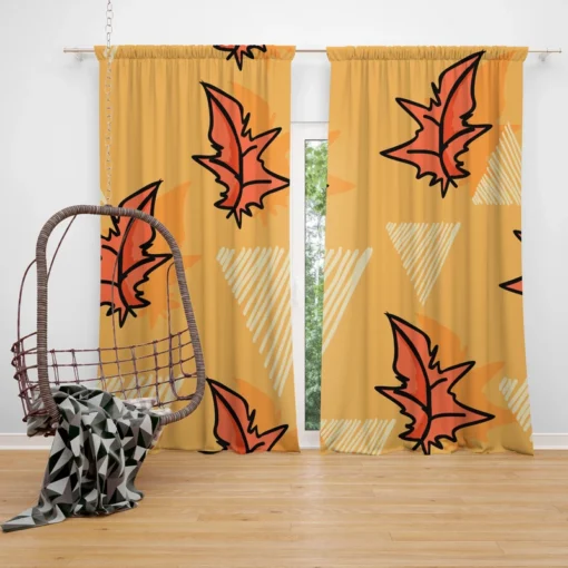 Hand Drawn Autumn Leaves Design Curtain