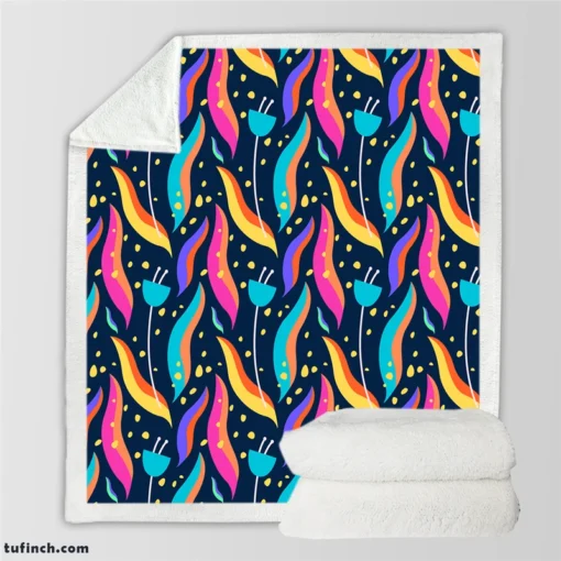 Hand Drawn Beautiful Abstract Leaves Pattern Sherpa Fleece Blanket