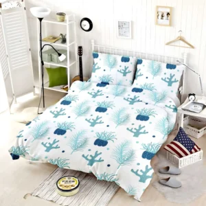 Hand Drawn Blue Coral Background Bedding Set