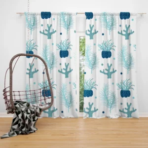 Hand Drawn Blue Coral Background Curtain