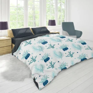 Hand Drawn Blue Coral Background Duvet Cover 1